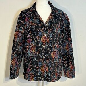 P326. Chico's Black and Blue Bomber Jacket with Classic Collar |L